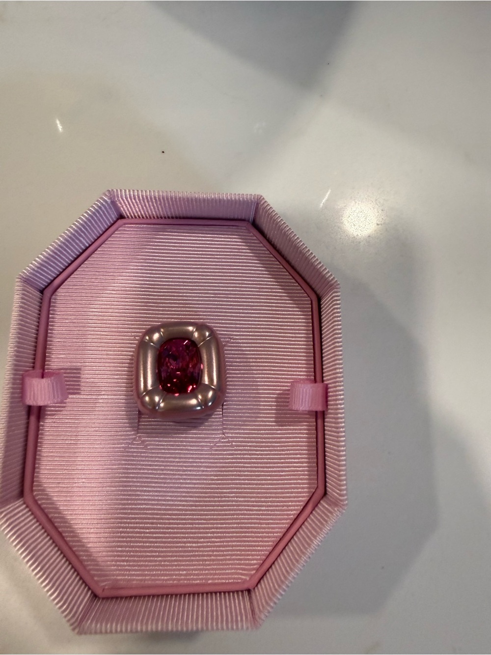 Pink Gemstone Cushion Ring in Pink Setting - Picture 2 of 3
